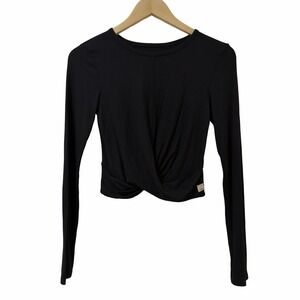VUORI Womens Cove Twist Sawyer Cropped Long Sleeve Top Size XS Black Yoga Gym